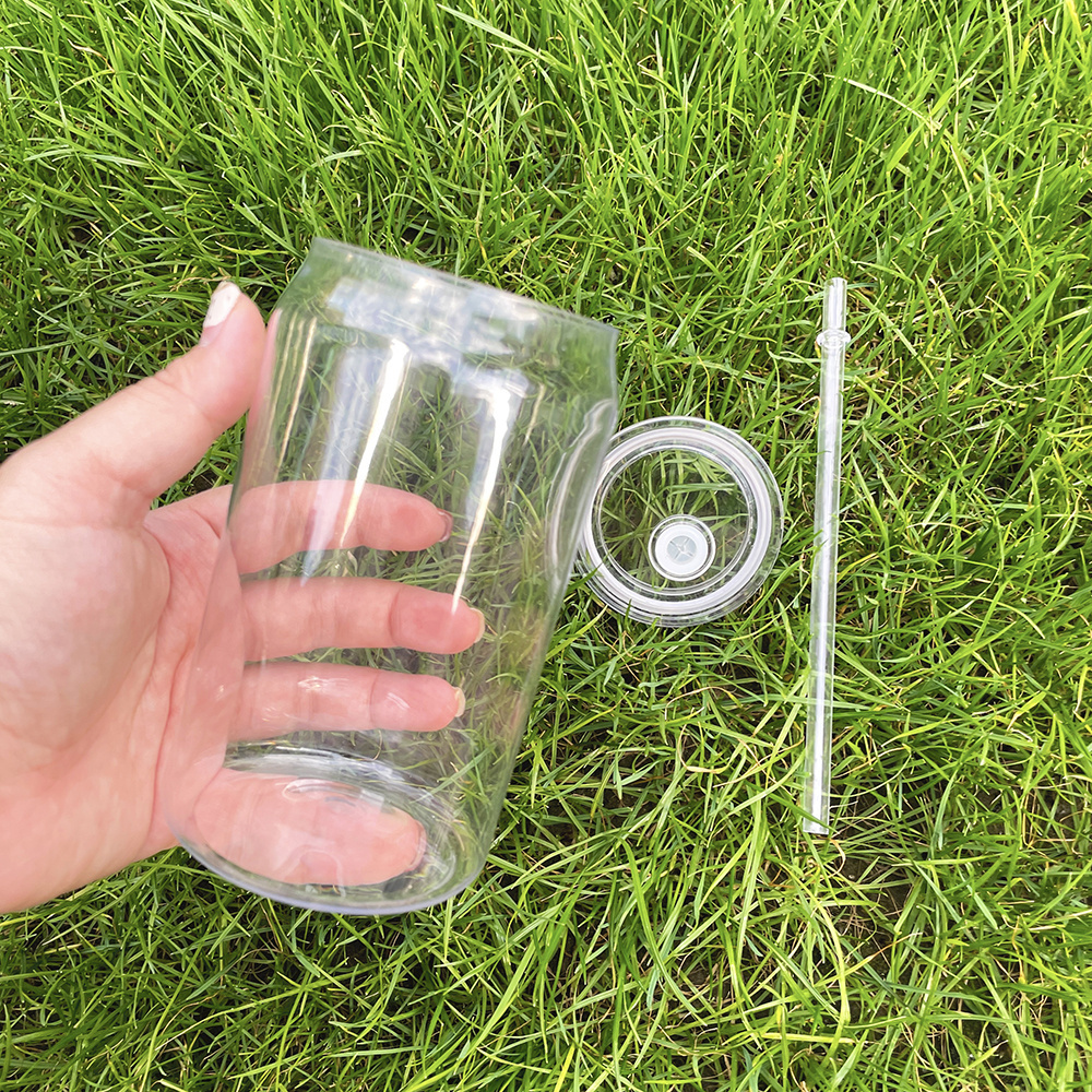 Vinyl 16oz Acrylic can cup Craft soda Can Shaped BPA Free Plastic Glasses cold 16oz plastic acrylic can with straw