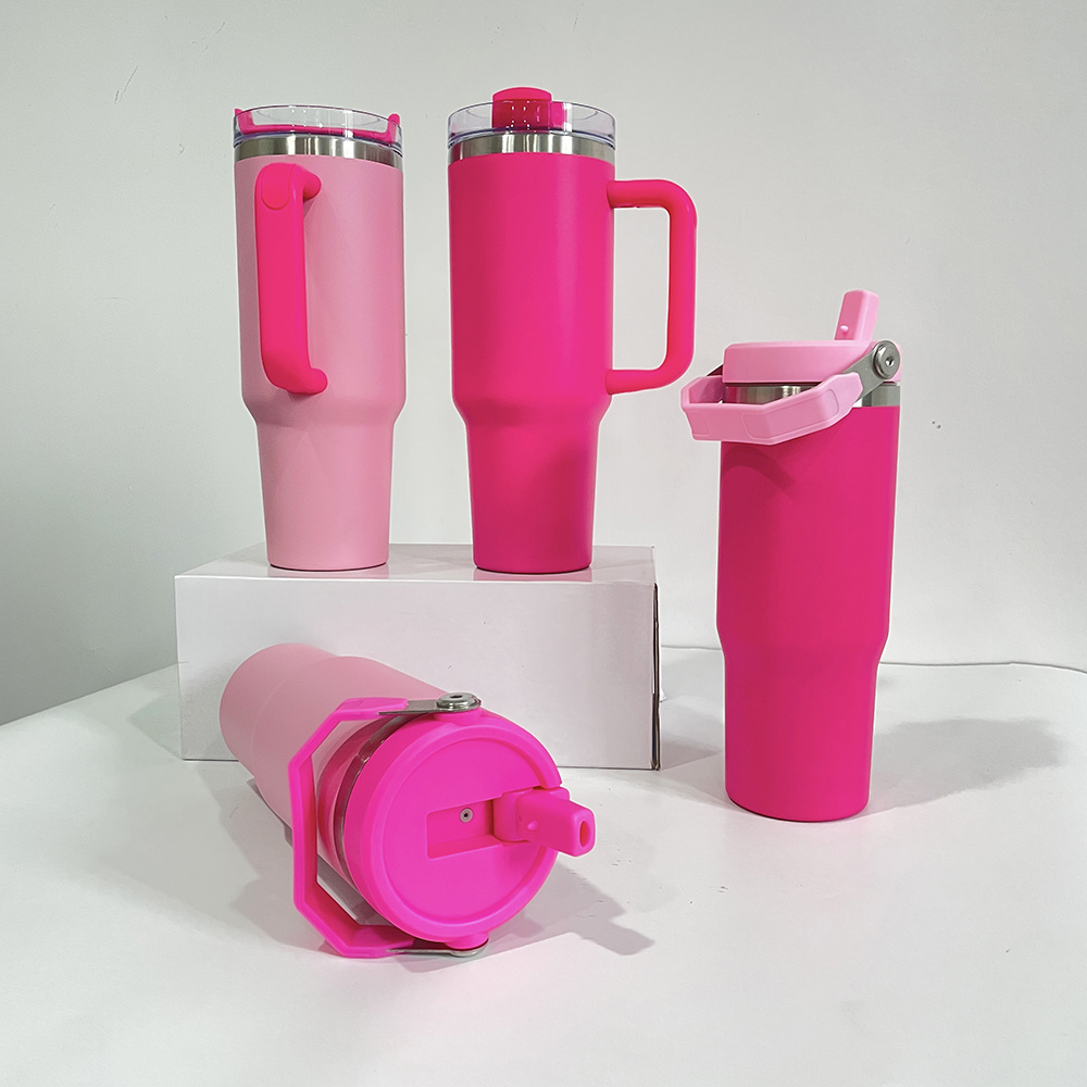 USA warehouse powder coated flamingo pink 40oz tumbler Leak proof pink 40oz quencher tumbler for laser engrave