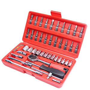 46Pcs Socket Set Auto Repair Tool Box Kit Drive Socket Ratchet Wrench Set Mechanic Tools Kit