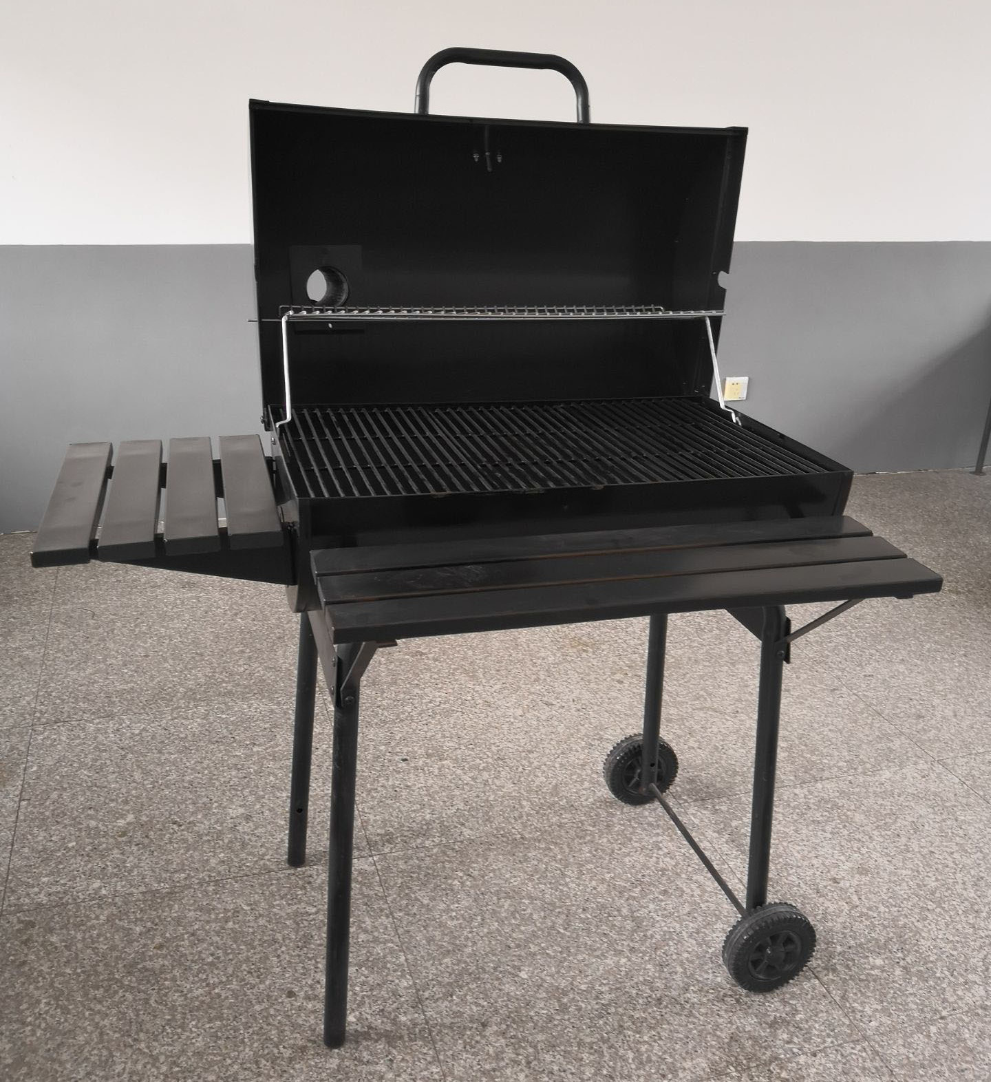 Commercial Charcoal BBQ Grill Trolley Smoker heavy duty Barbecue Grill with Side Table Chimney for restaurants