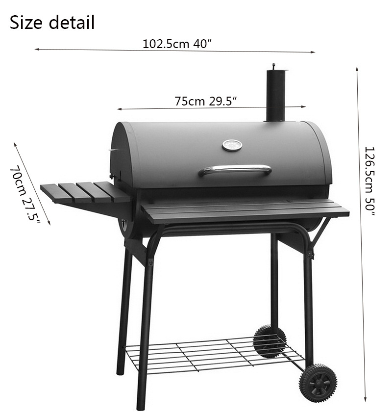 Commercial Charcoal BBQ Grill Trolley Smoker heavy duty Barbecue Grill with Side Table Chimney for restaurants