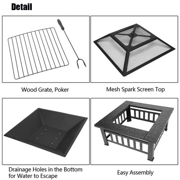 China multifunction wood burning 32inch Square Portable Outdoor Garden Patio Dinning table barbecue grill fire pit stove