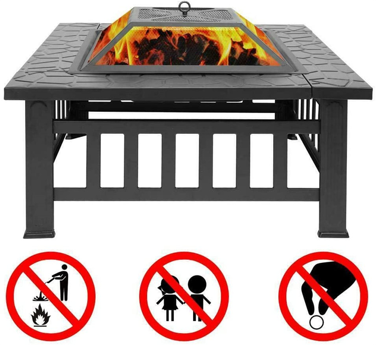 China multifunction wood burning 32inch Square Portable Outdoor Garden Patio Dinning table barbecue grill fire pit stove