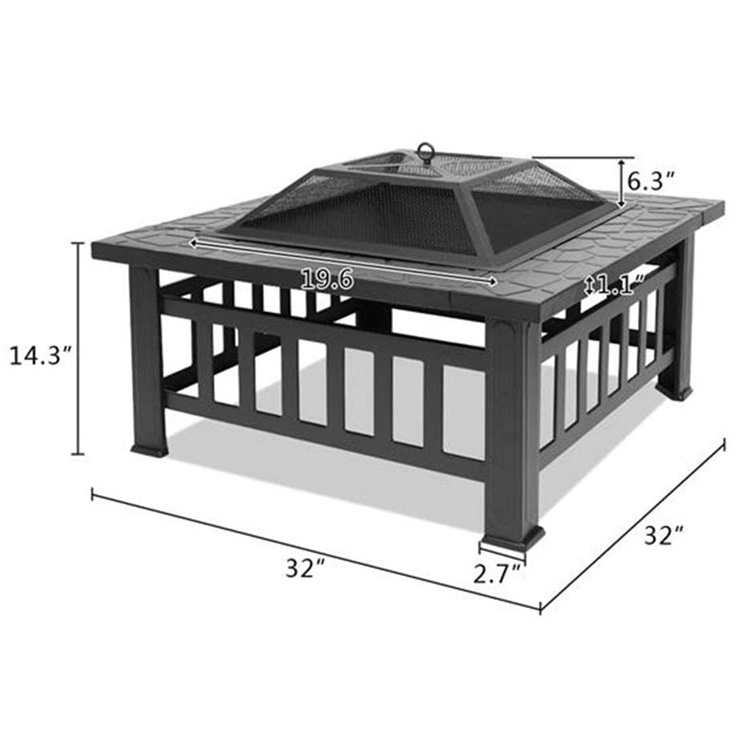 China multifunction wood burning 32inch Square Portable Outdoor Garden Patio Dinning table barbecue grill fire pit stove