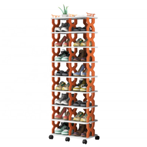 Household Rental Dormitory Plastic Folding Storage Organizer Space Saving X-Type Simple Shoe Rack With Wheel