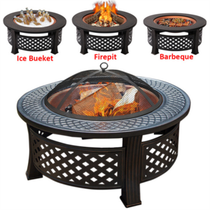 Wholesale  Wood Burning Outdoor 32inch 3 in 1 Round Camping corten steel metal fire pit barbecue grill ice bucket table