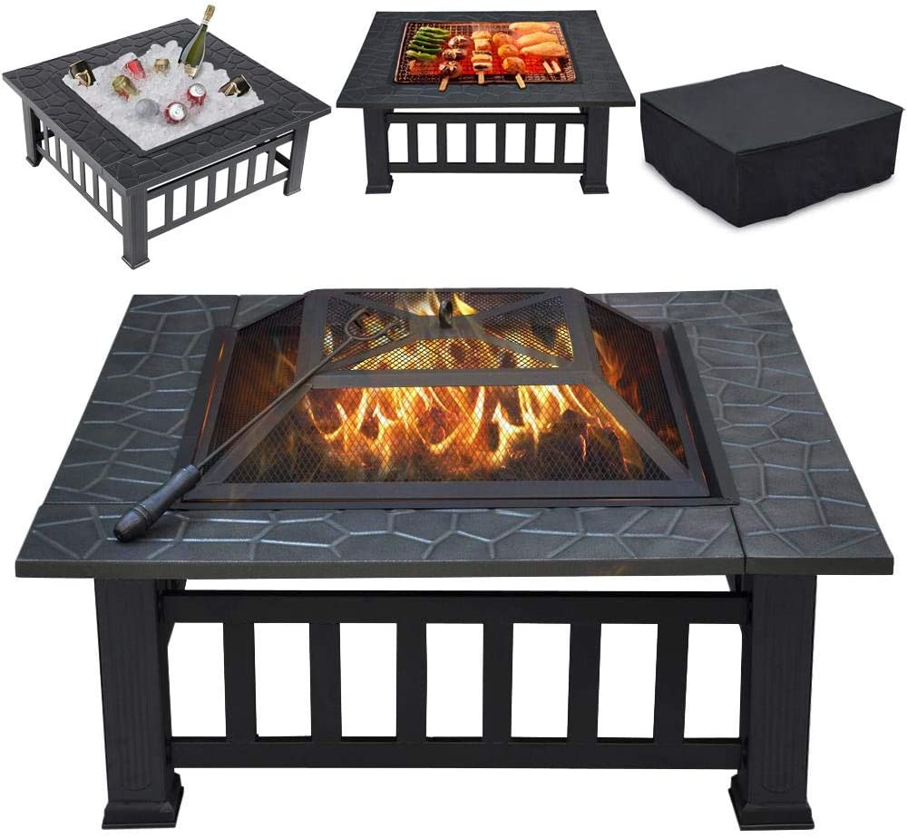 32inch Garden Patio FirePit Barbecue Furniture Portable Square Metal Steel Large Fire Pit For Outdoor Camping