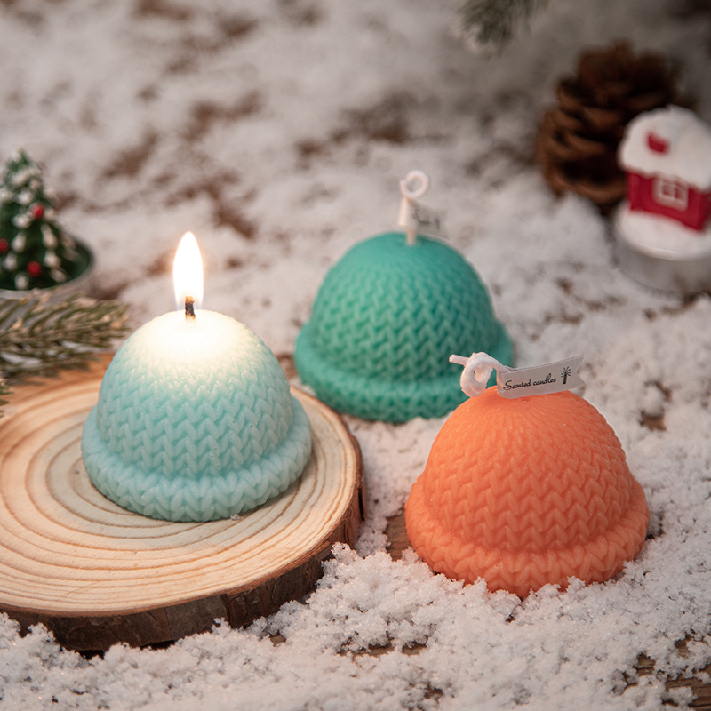 Custom Christmas Decorative Knitting Wool Sweater Sphere Hat  Shape Scented Candle