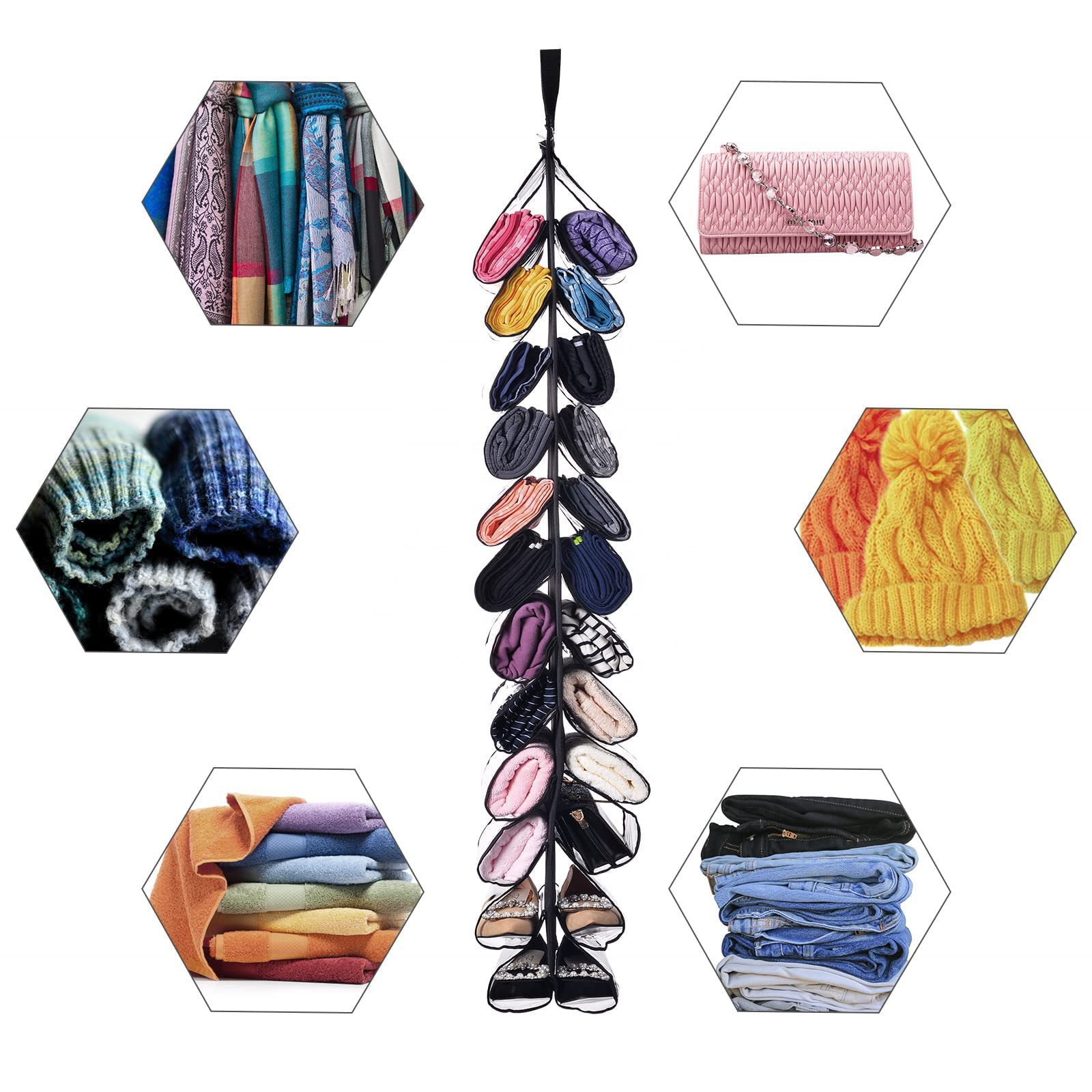 Closet Hanging Yoga Pants Towel Clothes Underwear 24 Roll Hanging Storage Bag Organizer