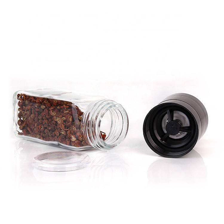 Kitchen Supplies Freshly Dry Pepper Grinding 120ml Square Glass Condiment Bottle Manual Pepper Grinder