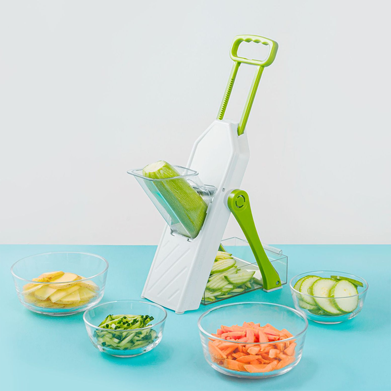 Vegetarian restaurant kitchen 4 blade hand press vegetable mandoline slicer vertical wire cutter quick food chopper