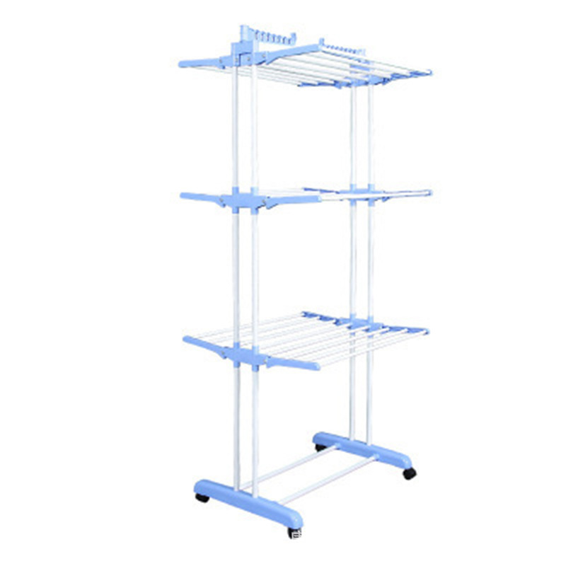 Mobile Multi-Layer Floor Folding Double Rod Three-Layer Clothes Towel Hanging Drying Rack