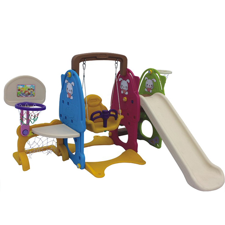 Yl-6403 Indoor Park Playground Play Area Kids Baby 3 In 1 Slide Swing Plastic Slide And Swing Indoor Playground Set