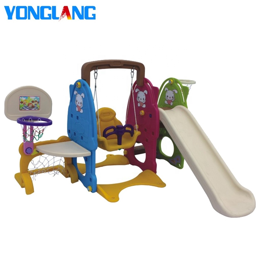 Yl-6403 Indoor Park Playground Play Area Kids Baby 3 In 1 Slide Swing Plastic Slide And Swing Indoor Playground Set