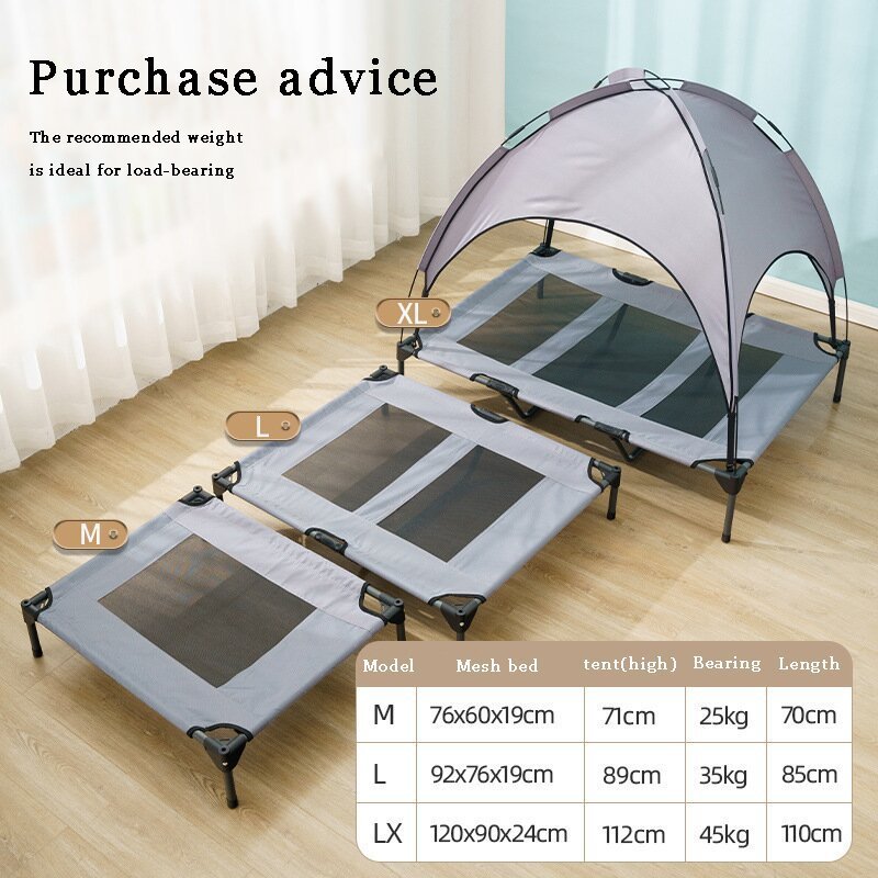 Hot selling chew proof adjustable camping waterproof cooling outdoor portable elevated dog pet cot bed with canopy pet bed