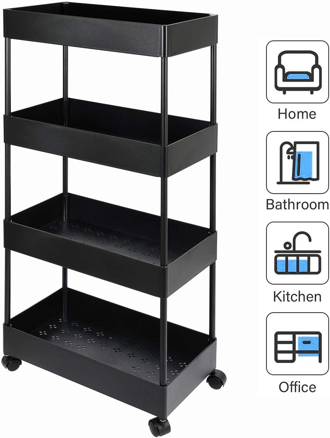 Multi-Layer Slim Storage Cart Rolling Utility Storage Cart Mobile Shelving Unit Rolling Bathroom Carts