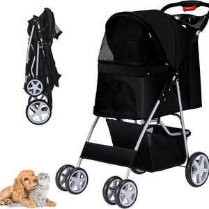 3 in 1 Folding Dog Stroller, Pet Folding Stroller, 4 Wheels Dog/Cat Puppy Stroller w/Removable Travel Carrier for pets