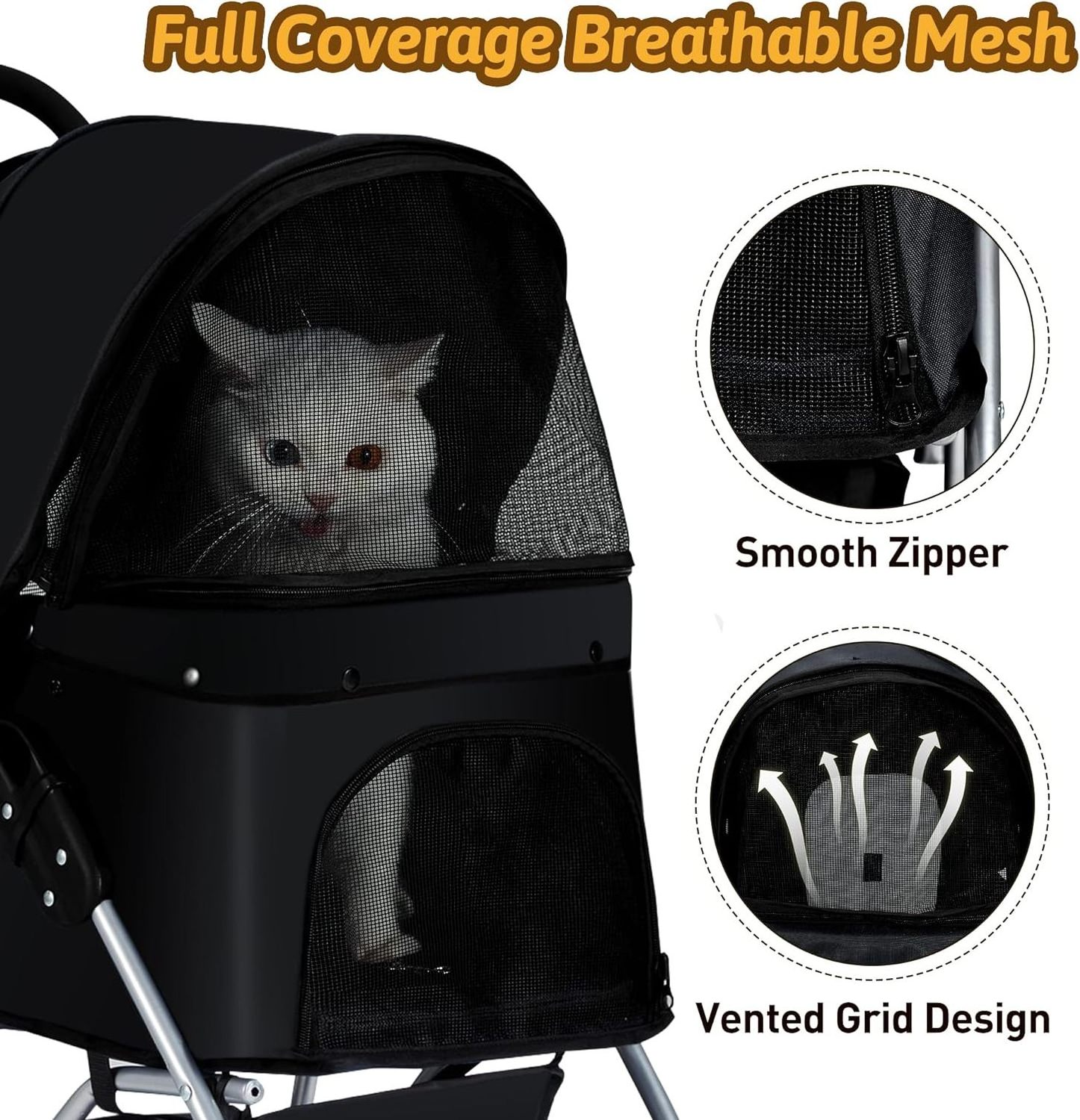 3 in 1 Folding Dog Stroller, Pet Folding Stroller, 4 Wheels Dog/Cat Puppy Stroller w/Removable Travel Carrier for pets