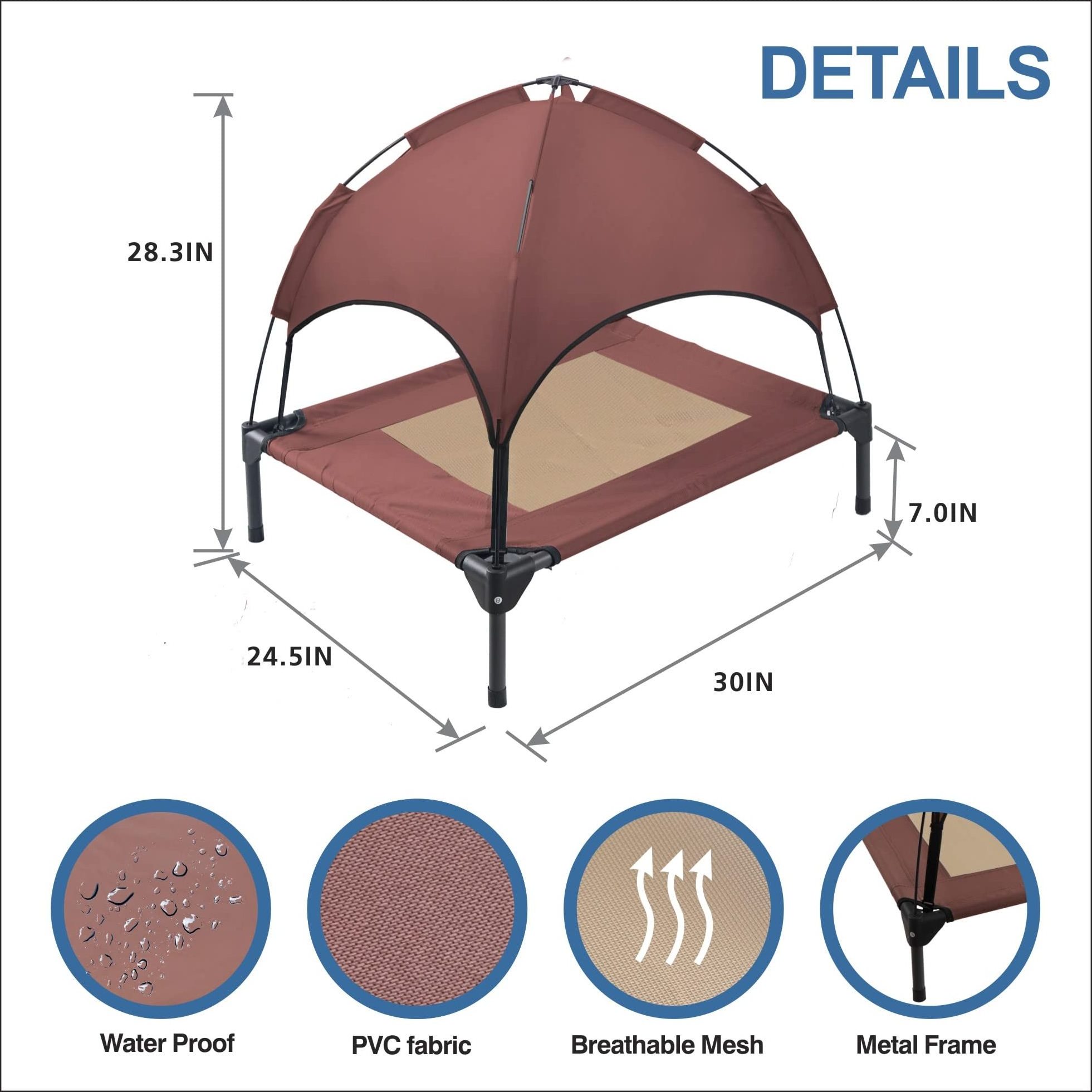 Outdoor Portable Moisture-proof Dog cot Tent-style Elevated Pet Bed with Canopy Portable tent for Camping or Beach