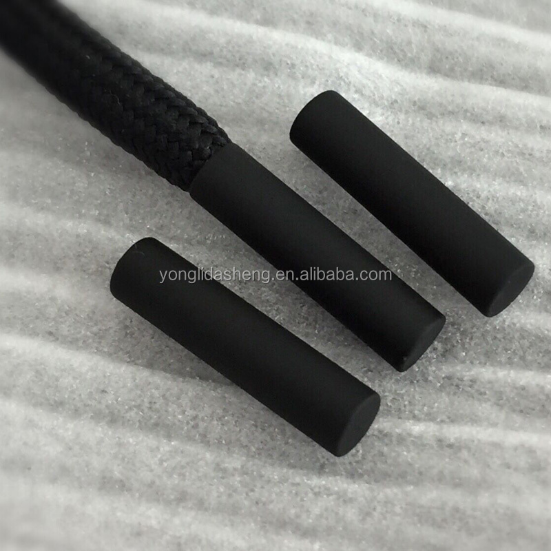 Rounded shaped metal aglets for draw cord with rubberized finish