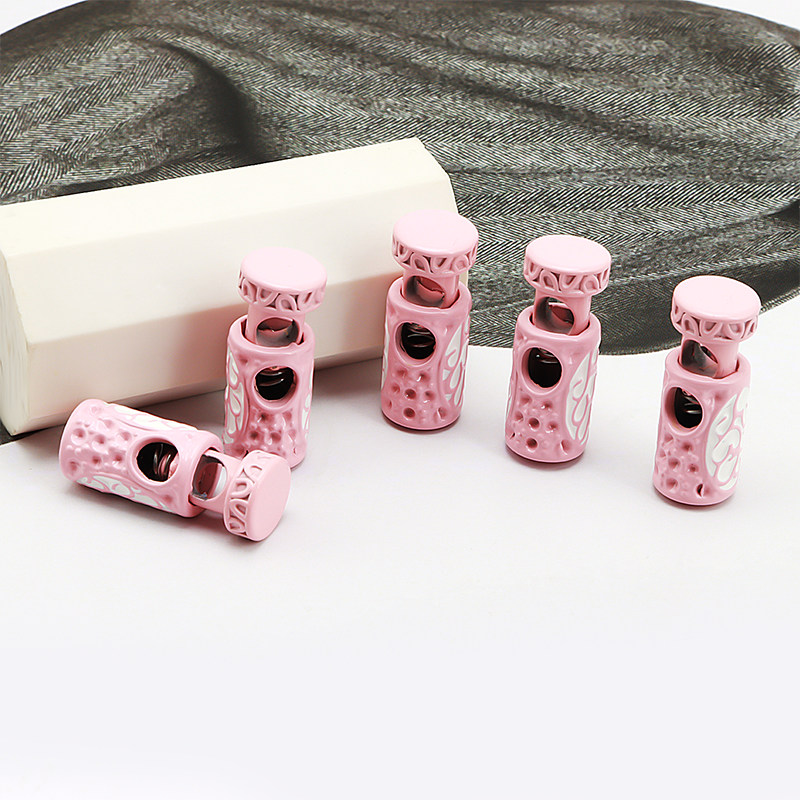 New Style Two Hole Pink Plastic Cord Lock End Spring Stop Toggle Stoppers Plastic Spring Fastener Cord Lock For Lace