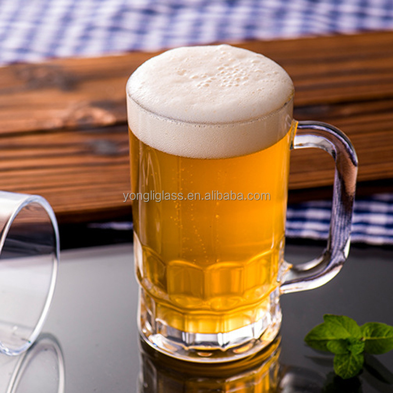 Factory in stock High Quality big capacity handle Beer clear Stein Glass 16oz 26oz 1L Beer Glass Cup with handle