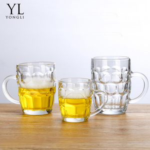 Classic 500ml1 liter high quality customized decal design beer glass mugs with handle beer steins and soft drinks glass cups