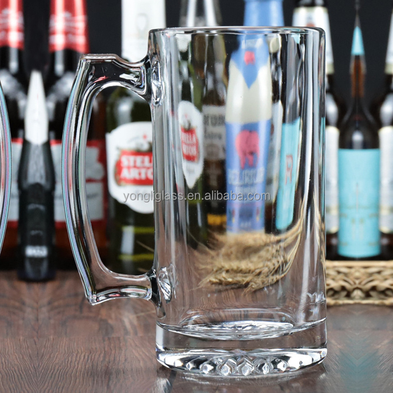 Factory in stock High Quality big capacity handle Beer clear Stein Glass 16oz 26oz 1L Beer Glass Cup with handle