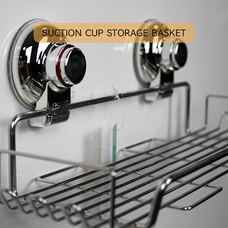 High quality solid 304 stainless steel bathroom kitchen no drilling suction cup shelf