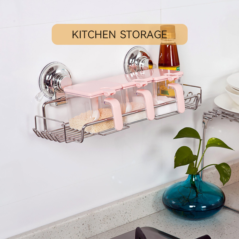 High quality solid 304 stainless steel bathroom kitchen no drilling suction cup shelf