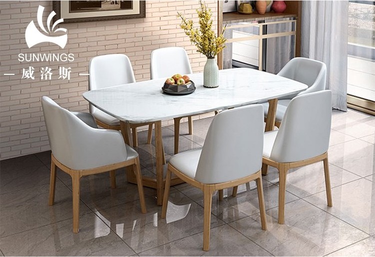 Modern Italian Design High Glossy 6 Seater Rectangular Marble Dining Table Set