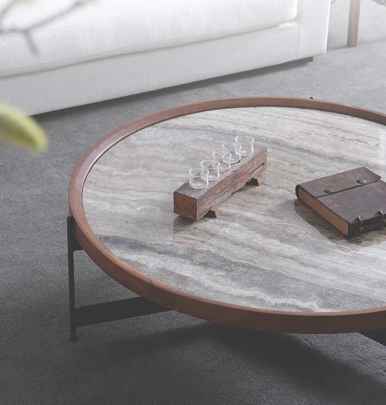 Italian Luxury Design Living Room Furniture Marble Round Solid Wood Coffee Table With Metal Legs