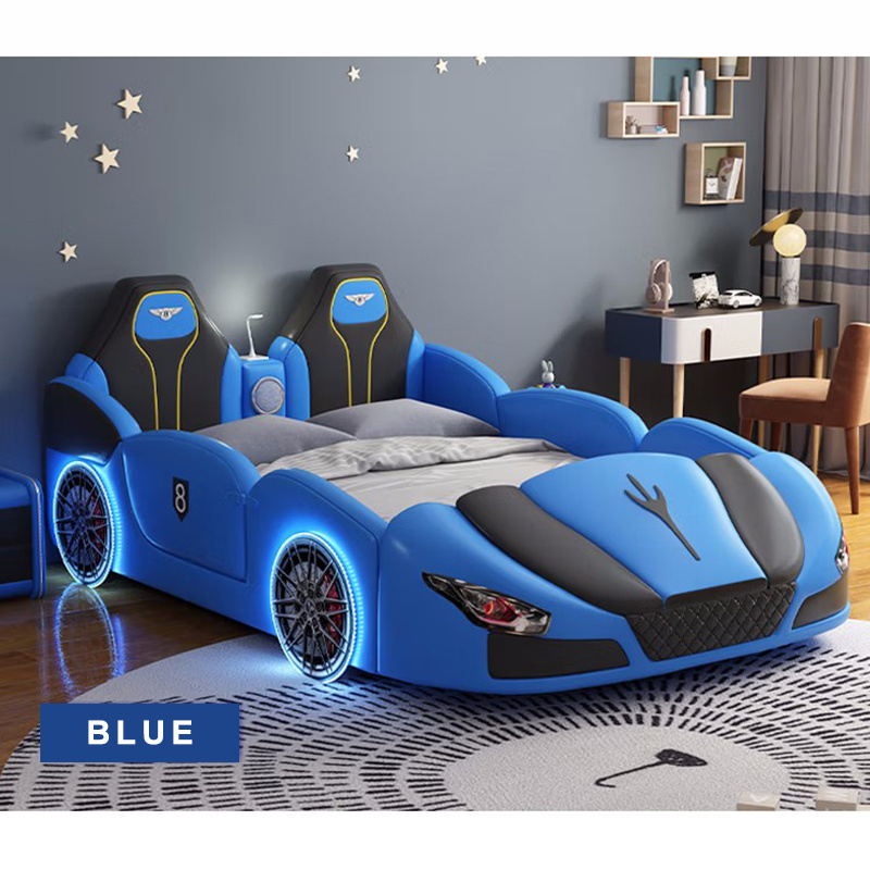 Modern Kids Beds Girl Full Queen Bunk Bed Frame Children Furniture Bedroom Sets Light Car Bed with Music Plastic for Kids Boy