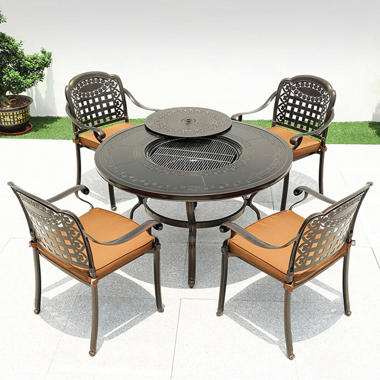 Korean style outdoor barbecue tables and chairs cast aluminum villa garden patio barbecue table metal BBQ grill furniture