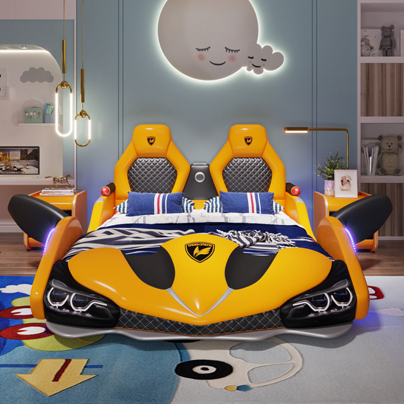 Modern Wholesale Kids Children's Car Bed Double Single Creative Cartoon Wood Frame Leather School Bunk Bed For Bedroom Furniture