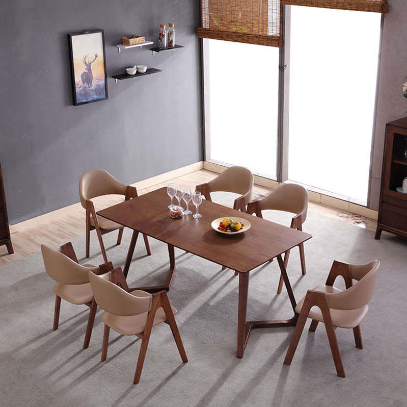 Simple Japan Style Home Dining Room Furniture Walnut Mdf 6 Seater Dining Table And Chairs