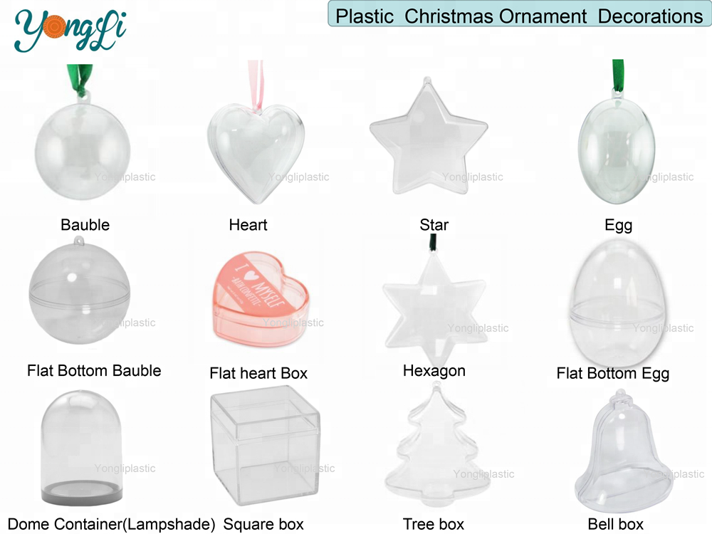 85mm DIY Holiday Christmas Ornament Clear Hanging Flat Bottom Plastic Ball Container