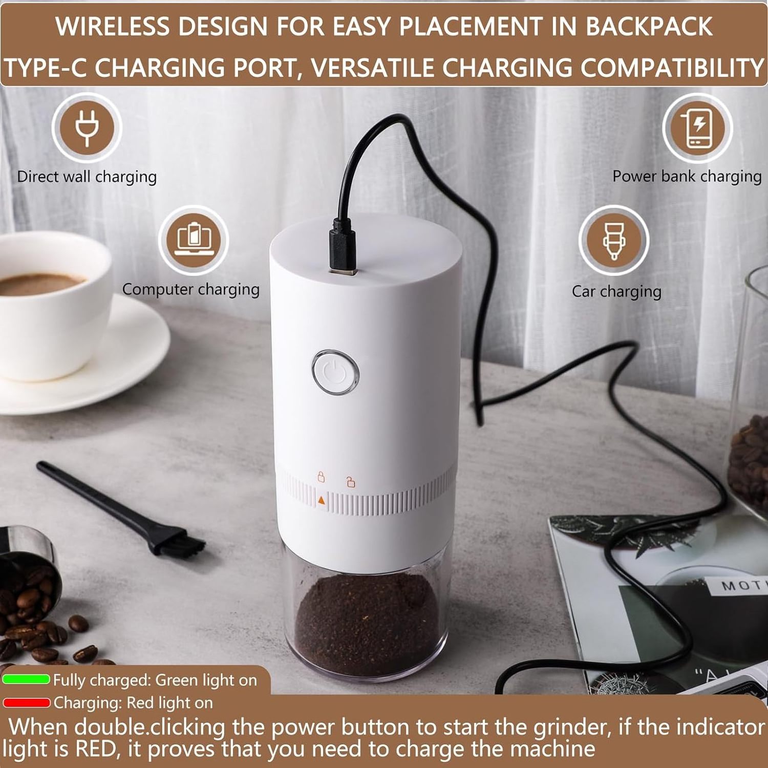 Portable Burr Coffee Grinder Small Coffee Bean Grinder Electric with Multi Grind Settings for French Press Cold Brew