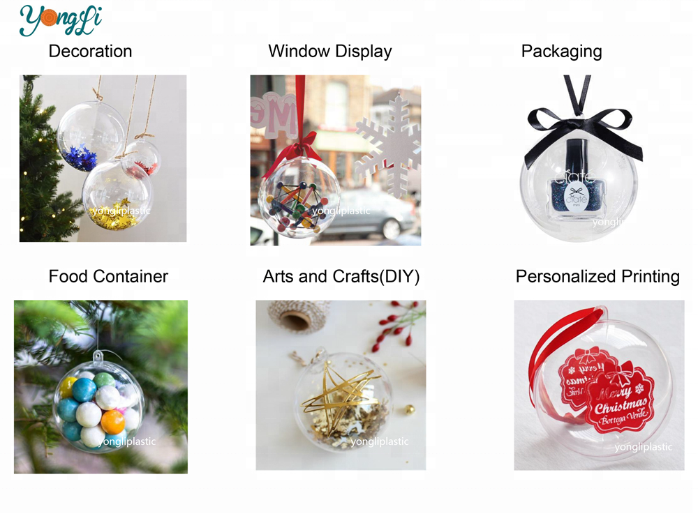 85mm DIY Holiday Christmas Ornament Clear Hanging Flat Bottom Plastic Ball Container