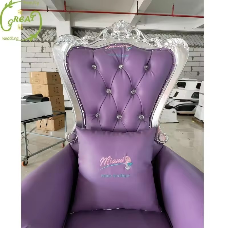 High Quality Luxury King Queen Throne Purple Royal Foot Spa Pedicure Chair For Salon Nail