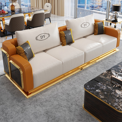 Top cow genuine leather sofa modern sofa living room metal base luxury living room furniture