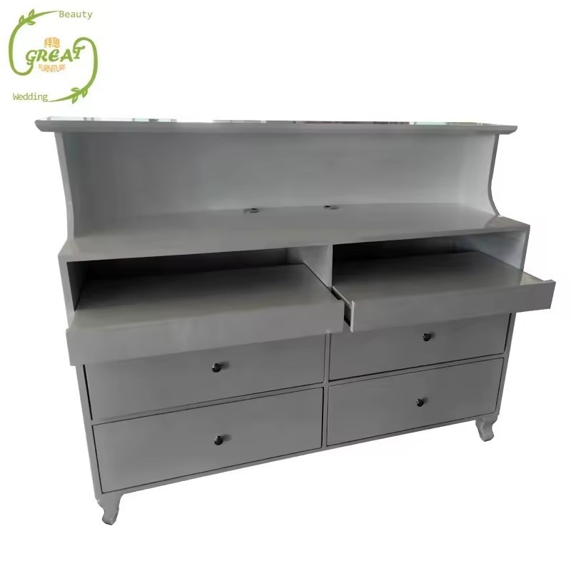 Hot Selling Antique Cheap Modern Leather Multifunctional Equipment Beauty Pink Reception Desk For Salon