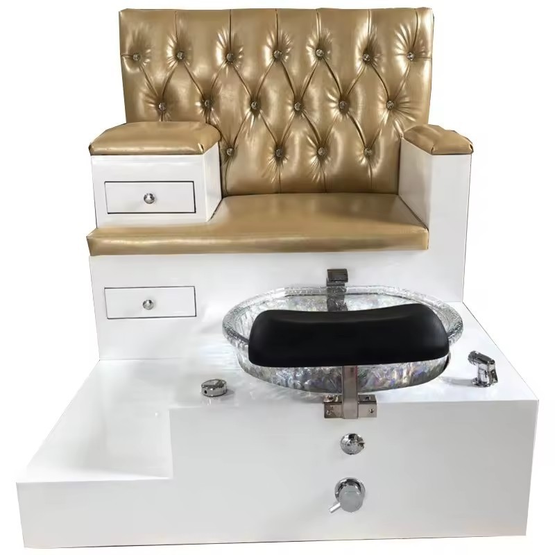 Elegant Single Luxury Gold And Grey Salon Manicure Pedicure Bench Spa Chair With Sink