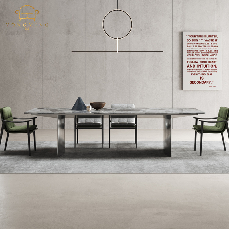 Nordic minimalistic rectangle marble dining table with 6 velvet chairs dining room furniture dinning table set