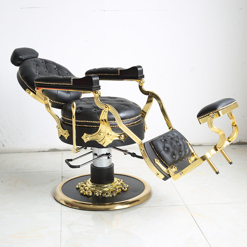 Antique style beauty hair salon furniture black leather styling chair gold base barber chair for sale