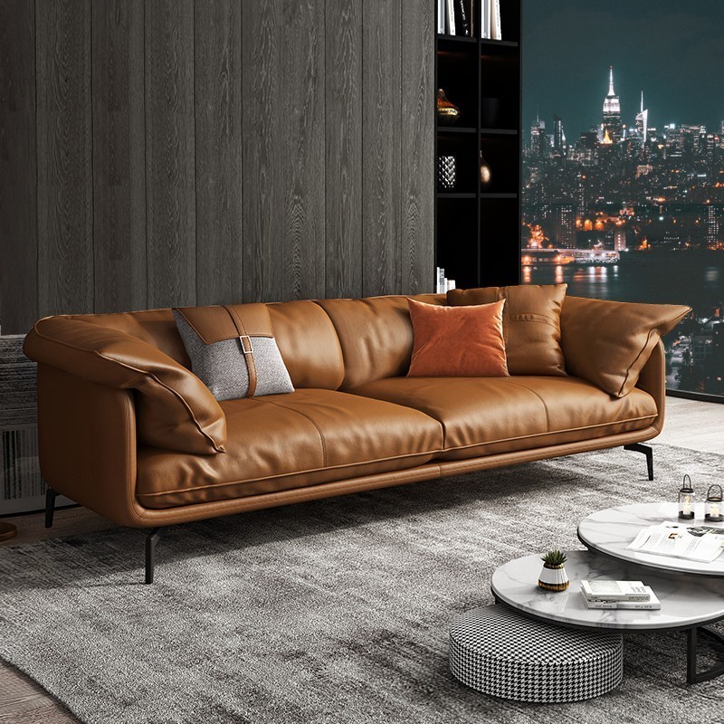 Italian Minimalist Leather Sofa Nordic Orange Sofa  Home furniture Living Room Sofa