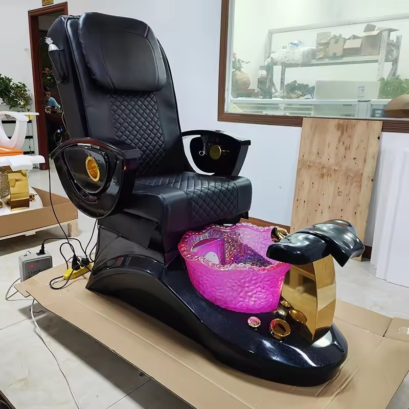 Modern Black Electric Foot Spa Manicure Chair Magnetic Jet Spa Pedicure Chair With Glass Bowl