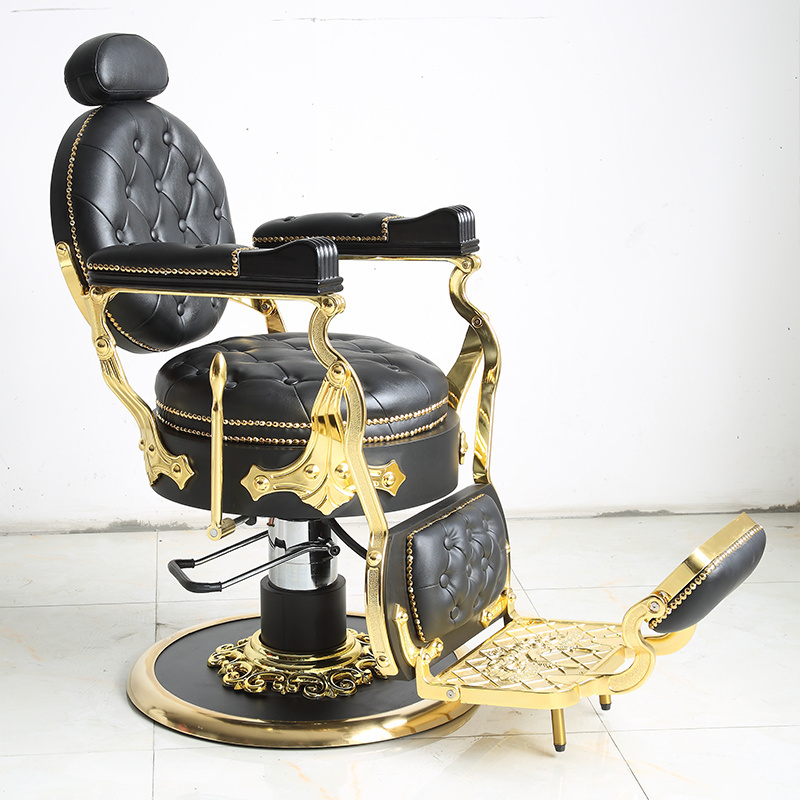 Antique style beauty hair salon furniture black leather styling chair gold base barber chair for sale