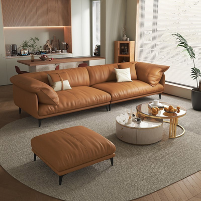 Italian Minimalist Leather Sofa Nordic Orange Sofa  Home furniture Living Room Sofa