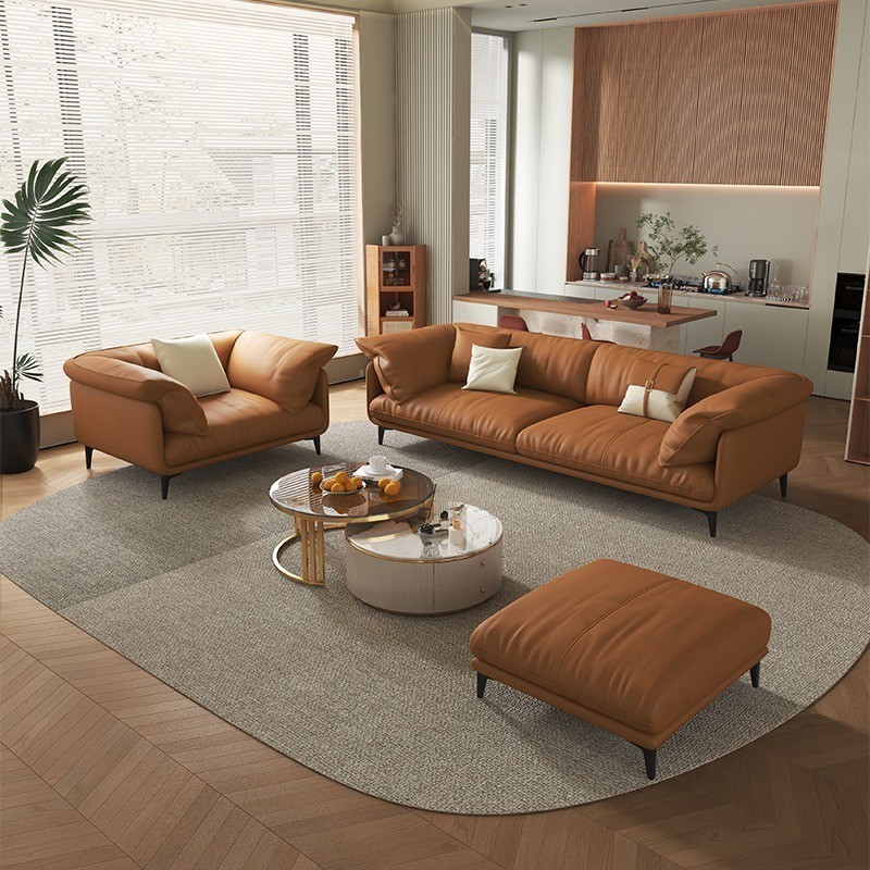 Italian Minimalist Leather Sofa Nordic Orange Sofa  Home furniture Living Room Sofa